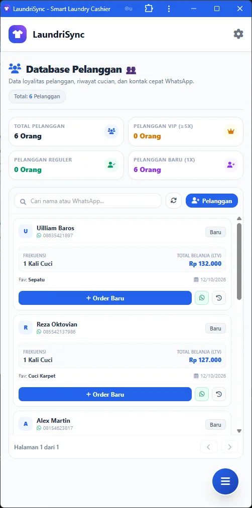 Tampilan Mobile Data Pelanggan HP